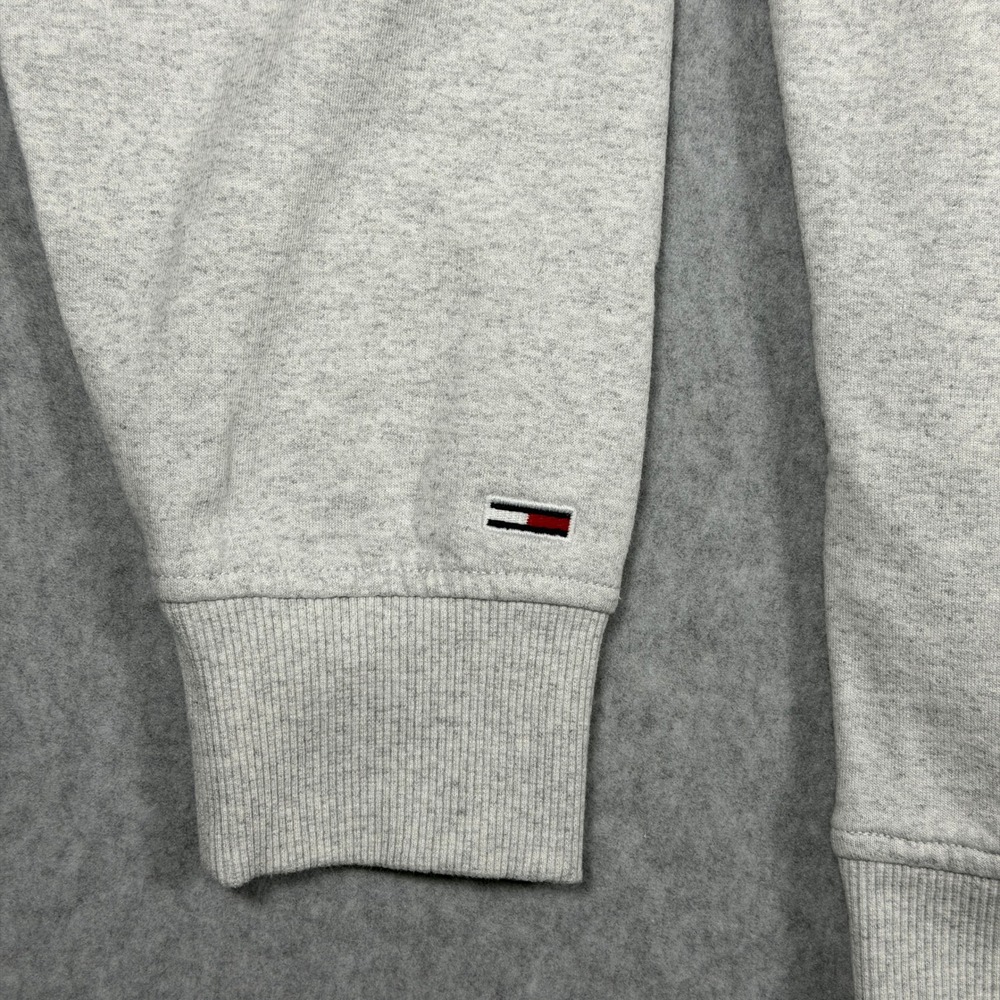 Tommy Jeans Mens Hoodie Medium Grey Heather Pullover Logo Sweatshirt Flag Logo - Picture 8 of 9